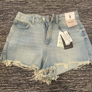 Primark High Waist Distressed Denim Shorts - Light Blue